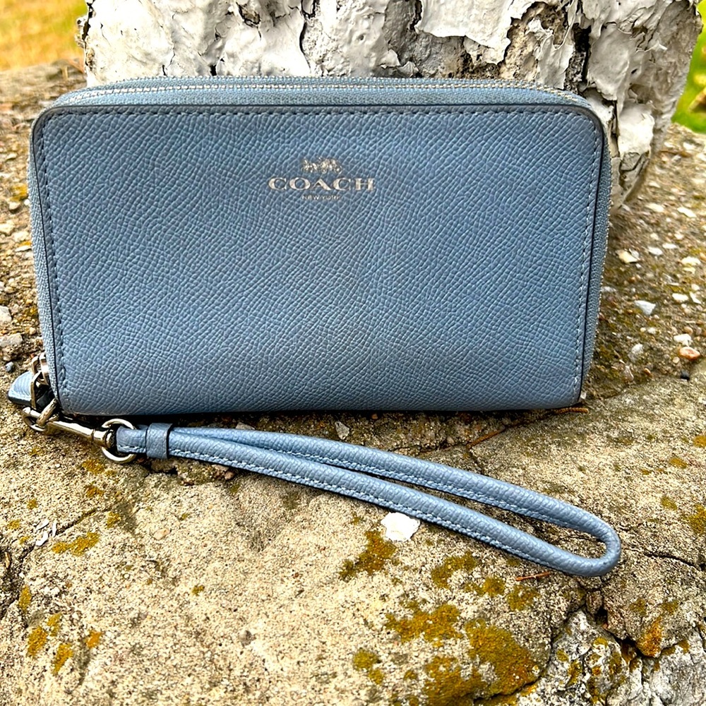 Coach Double Zipper Bifold & Coin Zipper EUC Blue Grey